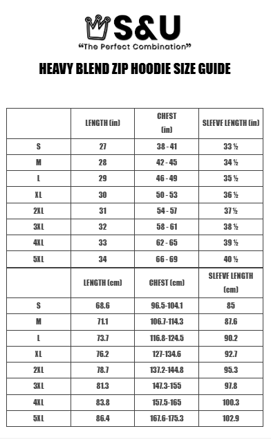HEAVY BLEND ZIP HOODIE SZE GUIDE