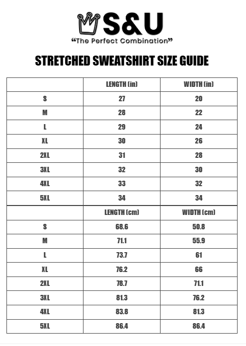STRETCHED SWEATSHIRT SIZE GUIDE