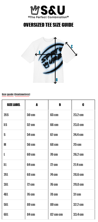 Oversized all over cotton tee size guide